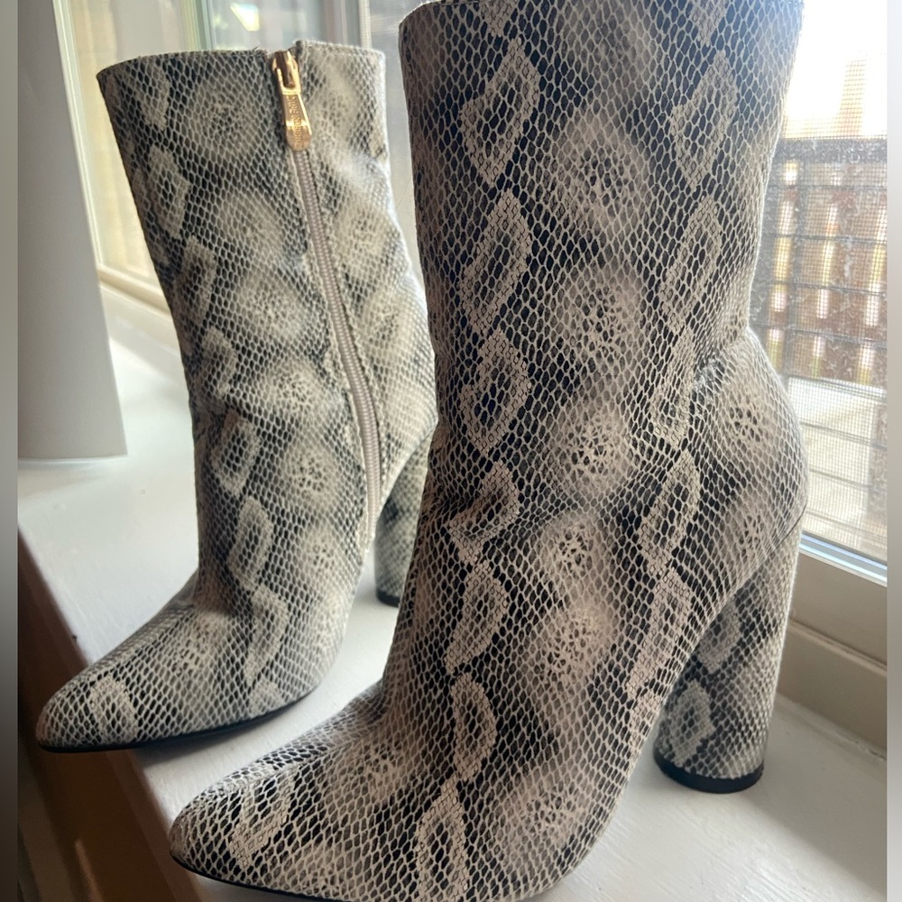 Grey faux snake skin heeled booties | Cape Robbin boots